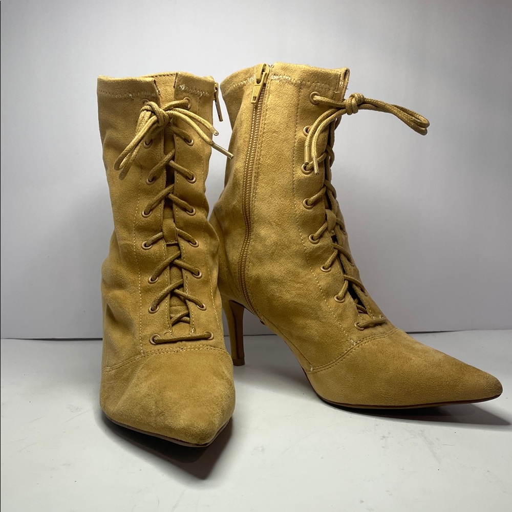 Elegant Tan Lace-Up Suede Boots